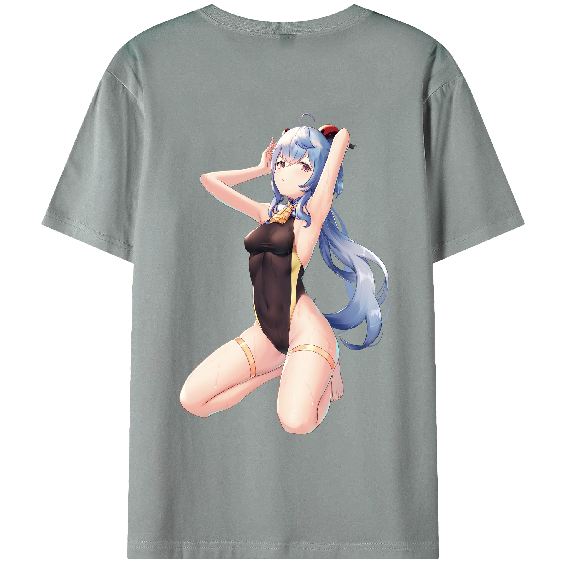 げんし神 甘雨 かんう genshin Ganyu 綿100％ メンズ半袖Tシャツ（バックプリント） 通気性